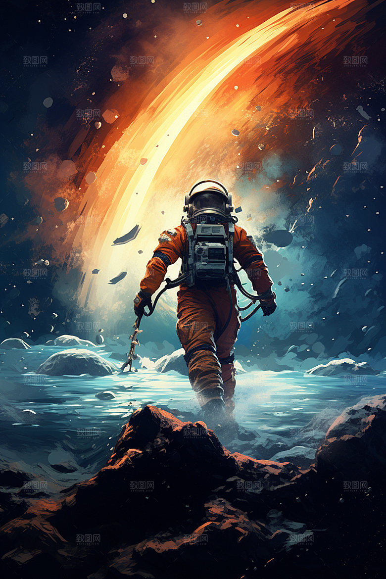 宇航员手绘宇宙插画