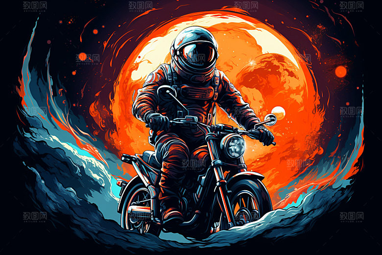 宇航员撞色幻想插画