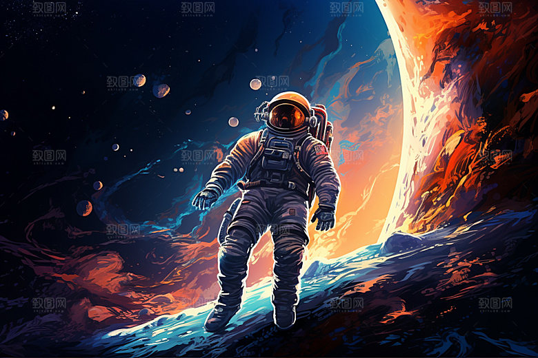 宇航员撞色宇宙插画