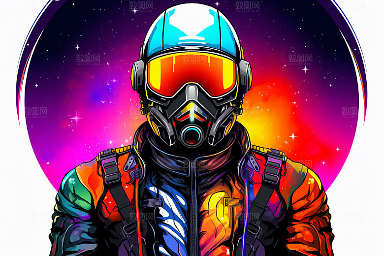 宇航员幻想撞色插画