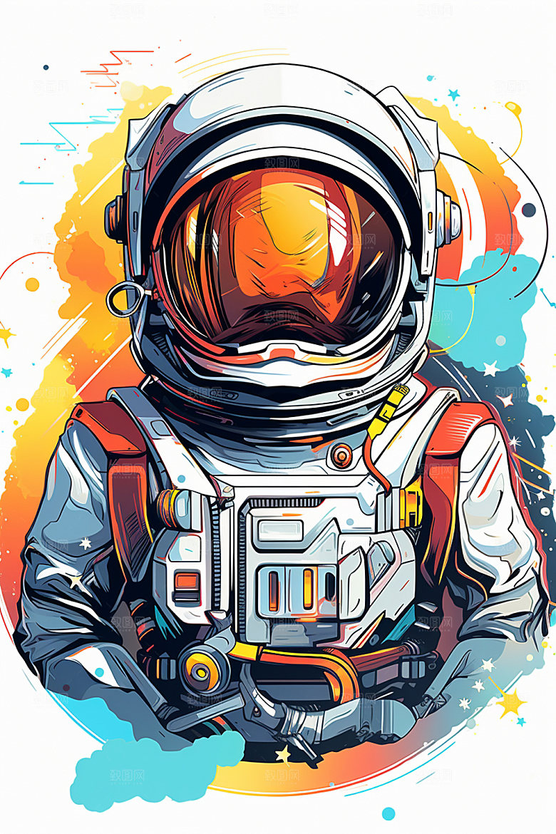 宇航员彩色太空插画