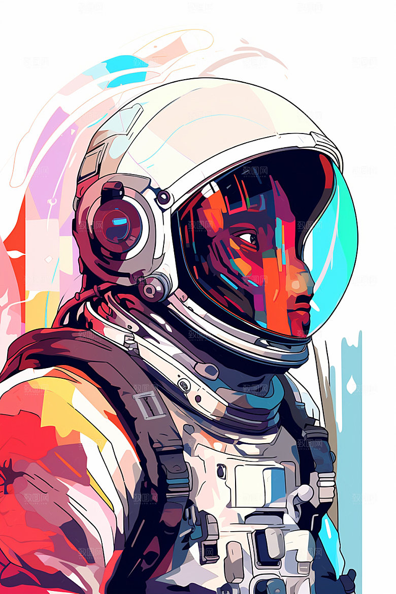 宇航员宇宙撞色插画