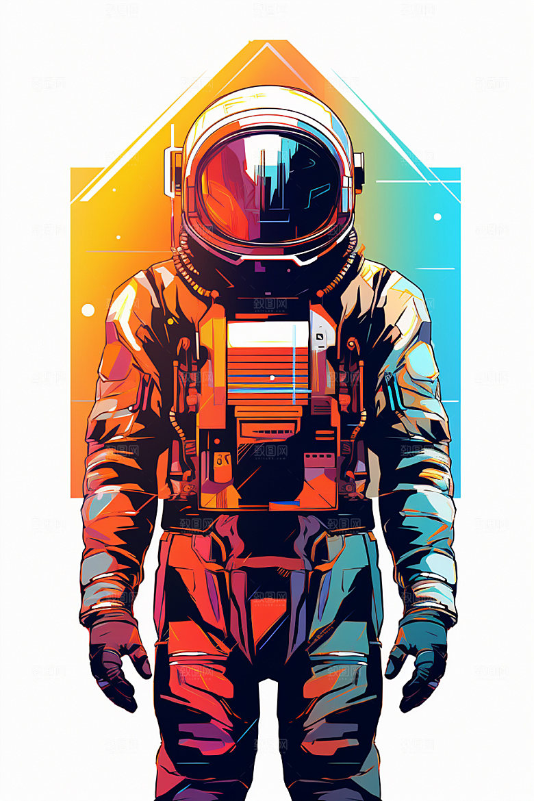 宇航员撞色手绘插画