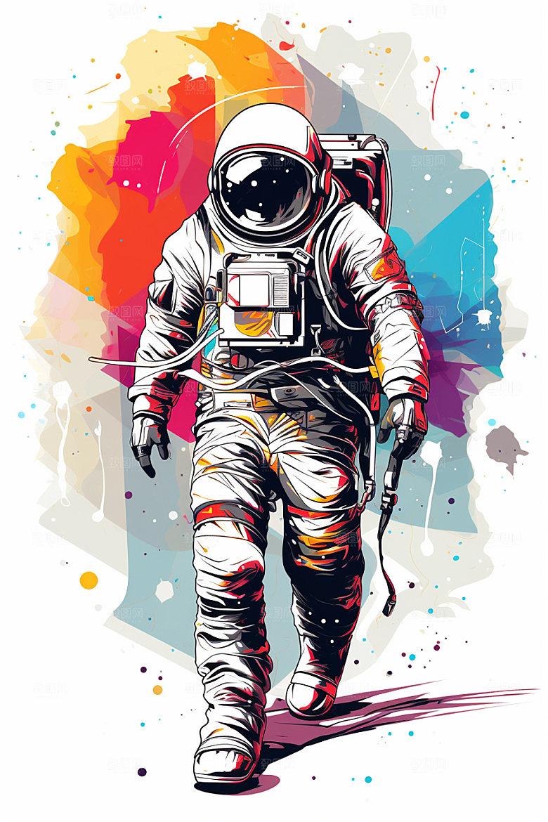 宇航员太空手绘插画