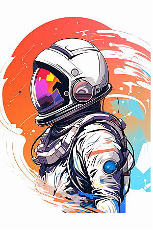 宇航员太空手绘插画