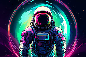 宇航员幻想彩色插画