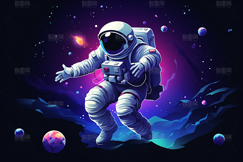 宇航员炫彩幻想插画