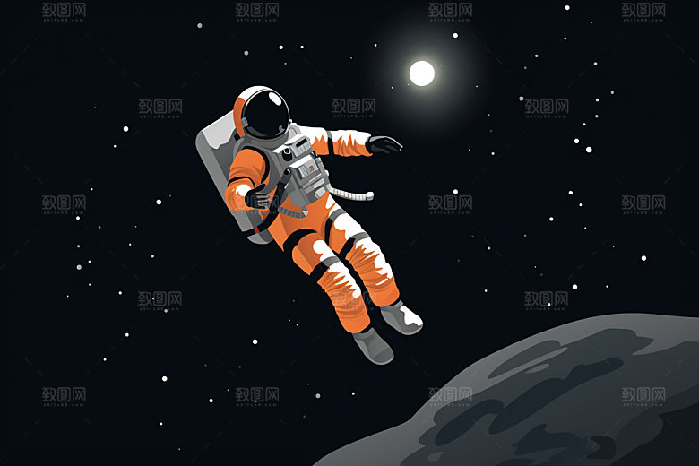 宇航员炫彩太空插画