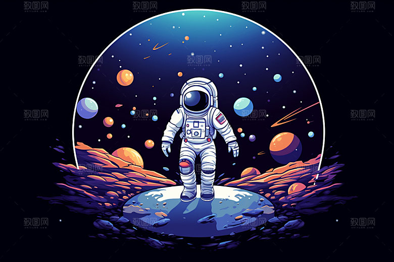 宇航员宇宙幻想插画