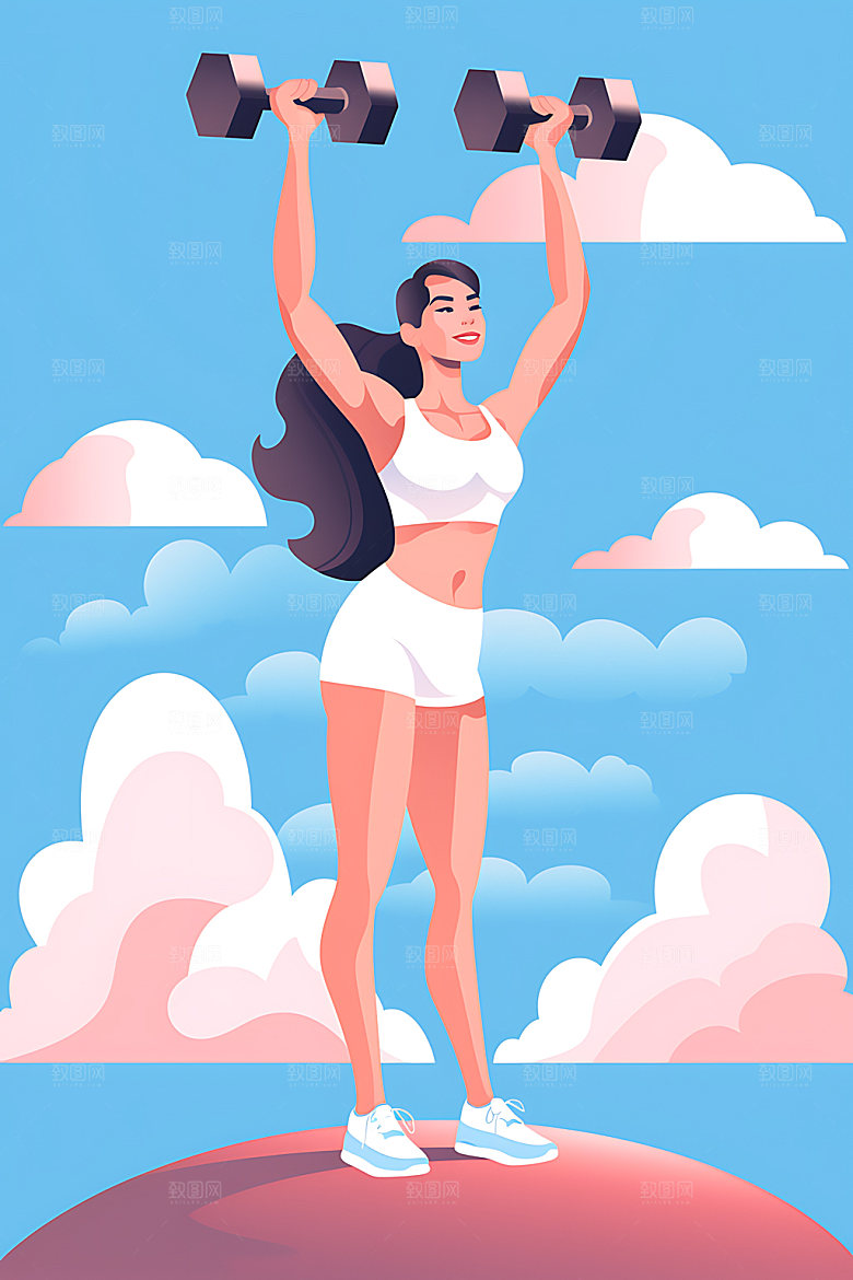 运动健美健康扁平风插画