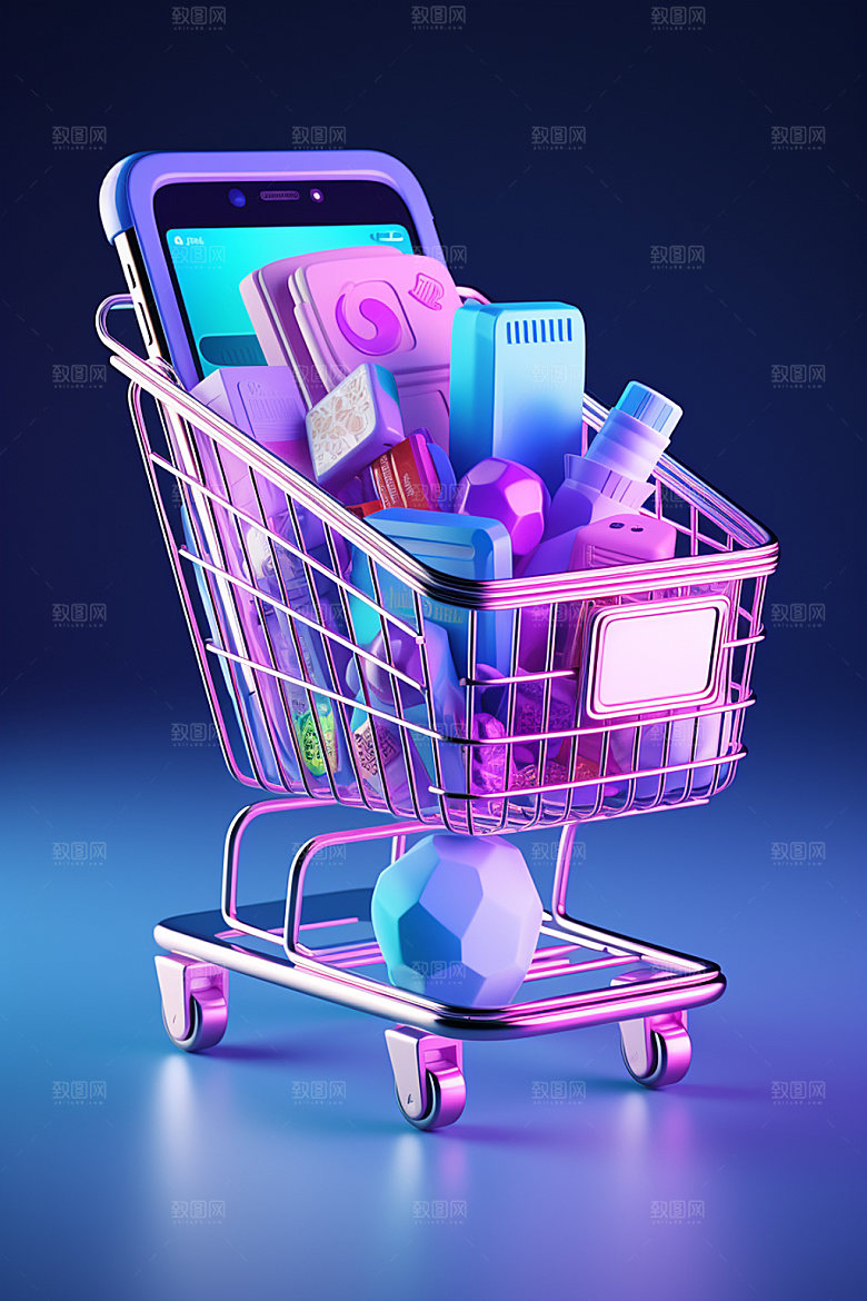 电商促销C4D购物车矢量模型