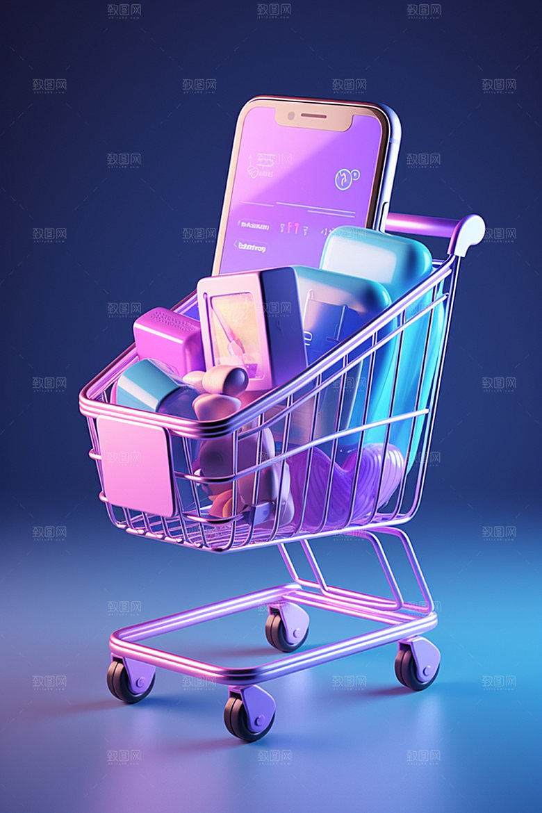 电商促销购物车C4D矢量模型