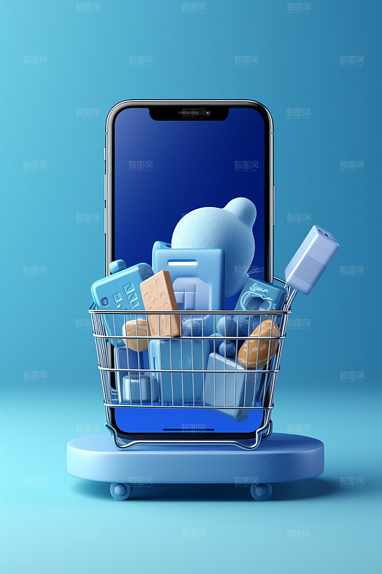 电商促销C4D购物车矢量模型