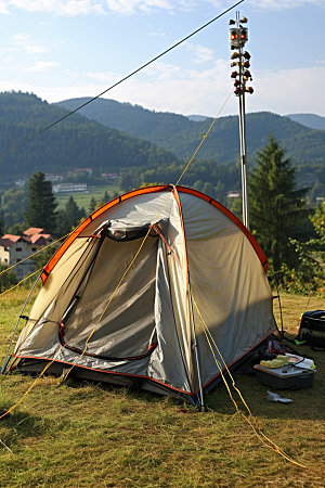 帐篷露营徒步野外摄影图