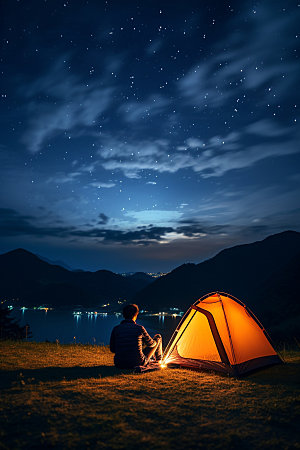 帐篷露营自然风光摄影图