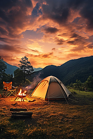 帐篷露营自然风光摄影图