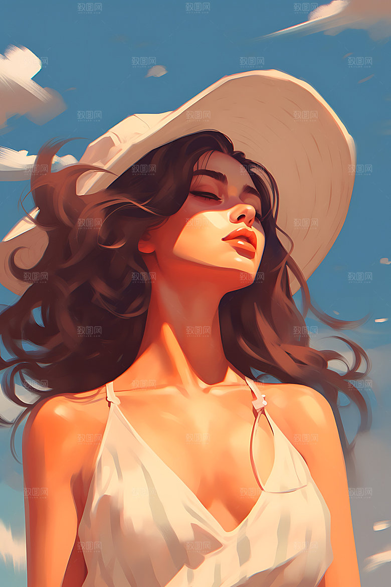 海边度假休闲海岛蒸汽波风格插画