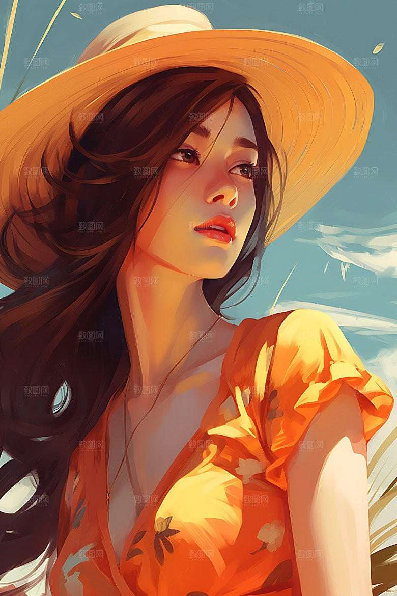 海边度假海滩夏天蒸汽波风格插画