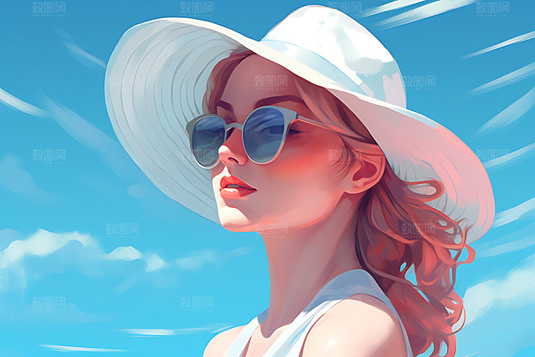 海边度假夏日海滩蒸汽波风格插画