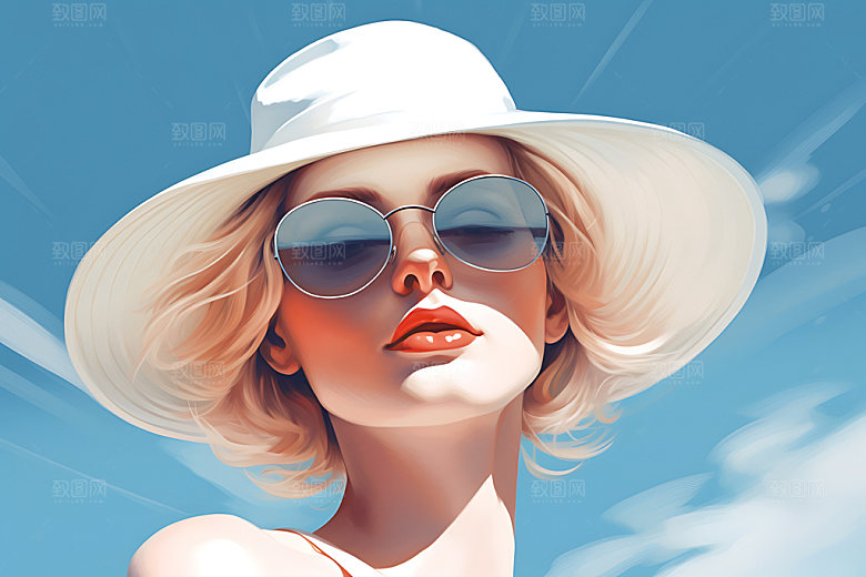 海边度假海岛夏日蒸汽波风格插画
