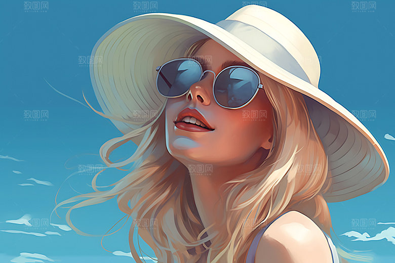 海边度假夏日海岛蒸汽波风格插画