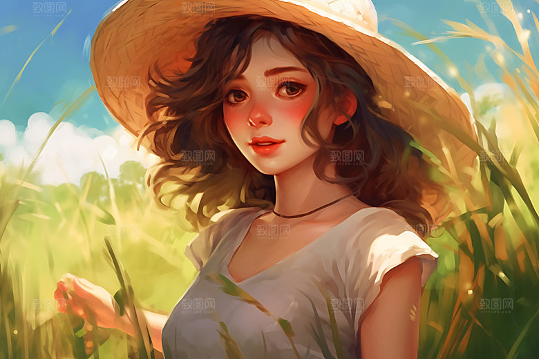 田野休闲夏日夏天蒸汽波风格插画