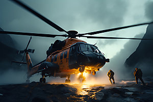 直升机救援高空救援搜救队摄影图