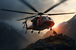 直升机救援医疗高空救援摄影图