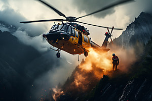 直升机救援搜救队高空救援摄影图