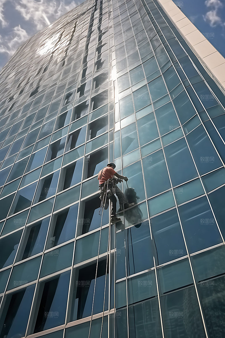 高空作业大楼清洁高清摄影图