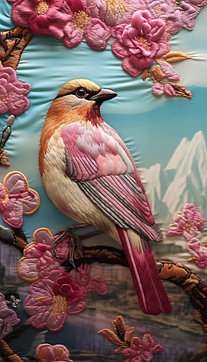 中国风花鸟浮雕鸟类装饰画