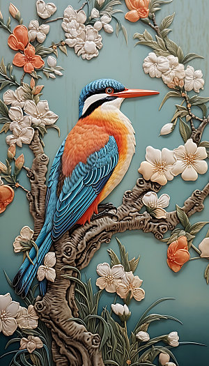 中国风花鸟立体自然装饰画