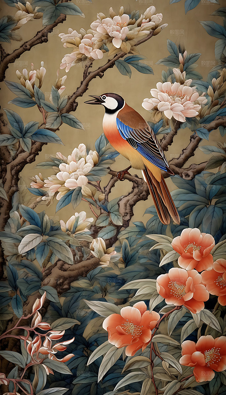 中国风花鸟浮雕立体装饰画
