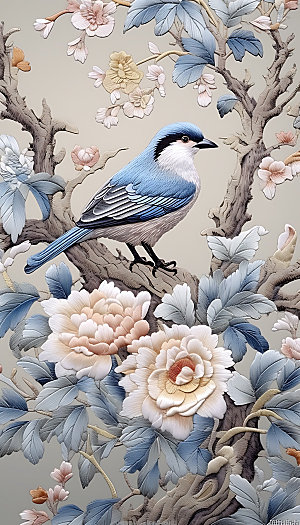 中国风花鸟立体鸟类装饰画
