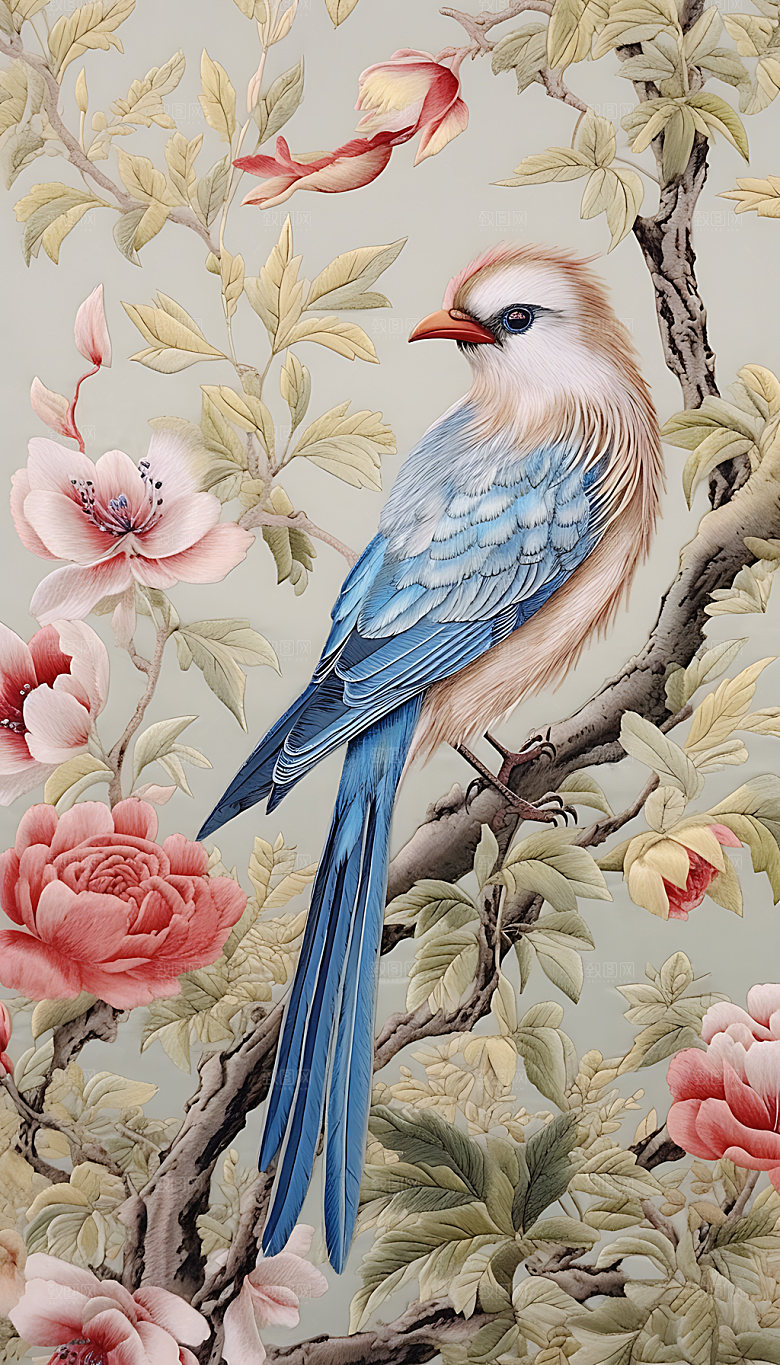 中国风花鸟浮雕自然装饰画