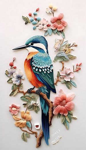 中国风花鸟自然浮雕装饰画
