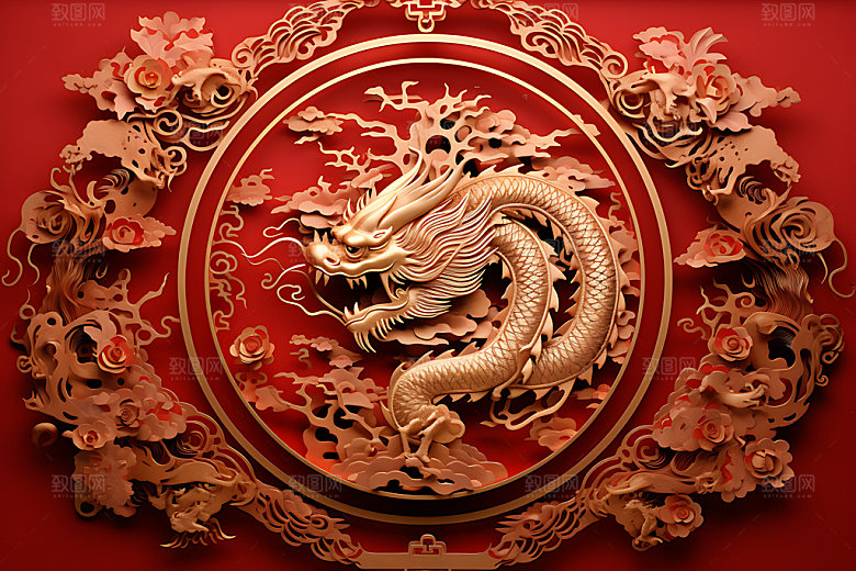 浮雕龙龙年中国龙元素