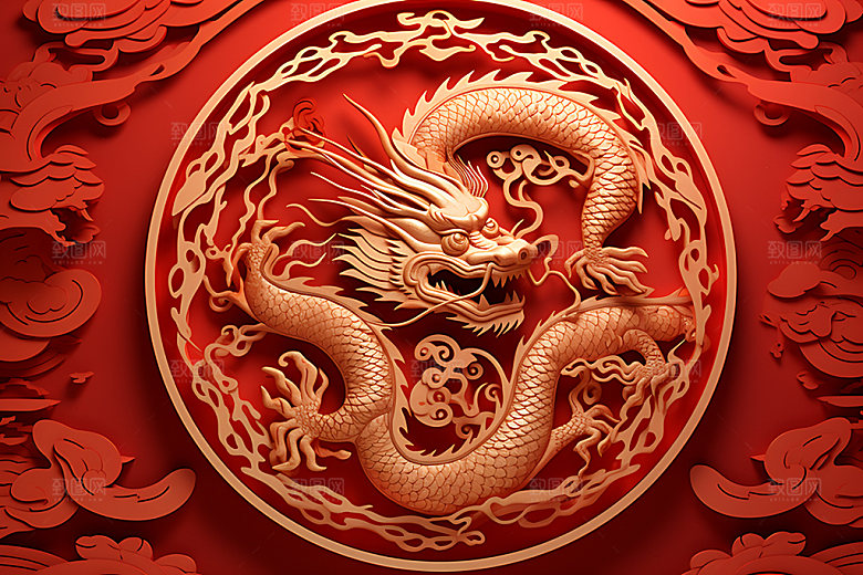 浮雕龙生肖龙龙年元素