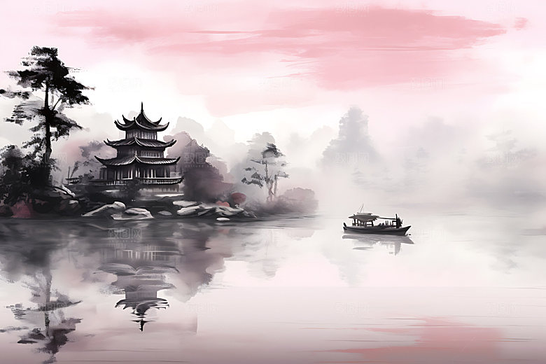 水墨晕染黑白装饰画