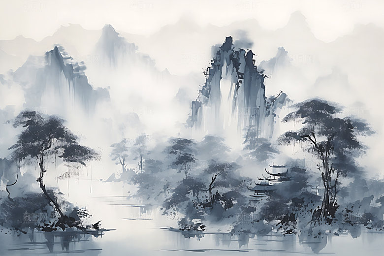 水墨中国画黑白装饰画