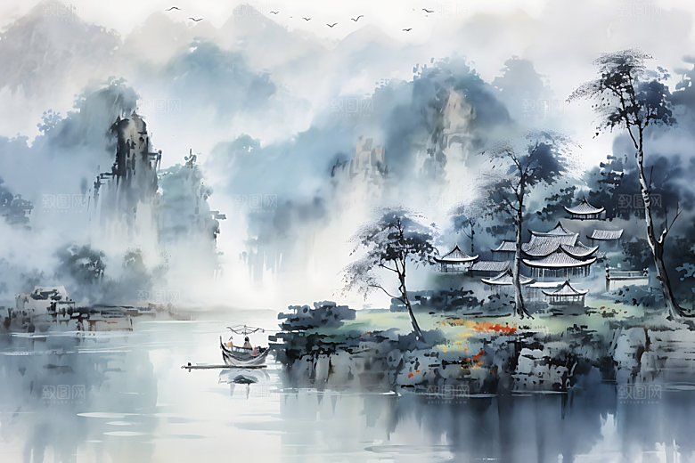 水墨国画黑白装饰画