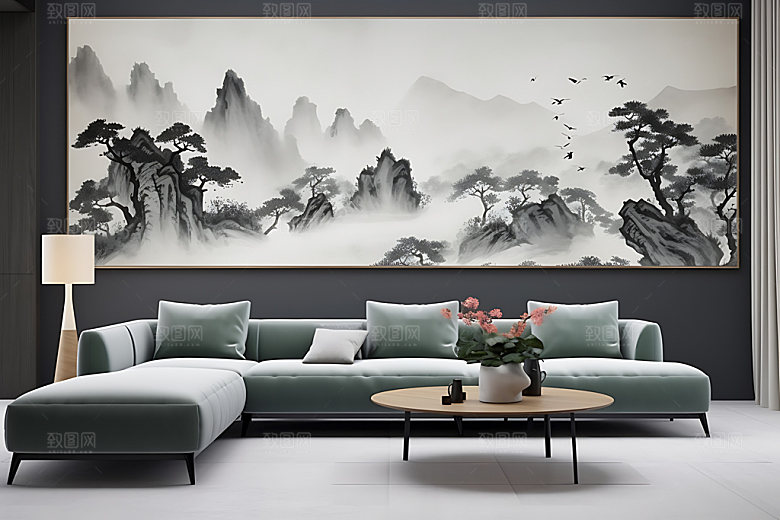水墨山水黑白装饰画