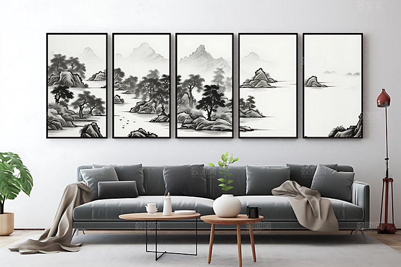 水墨晕染传统装饰画