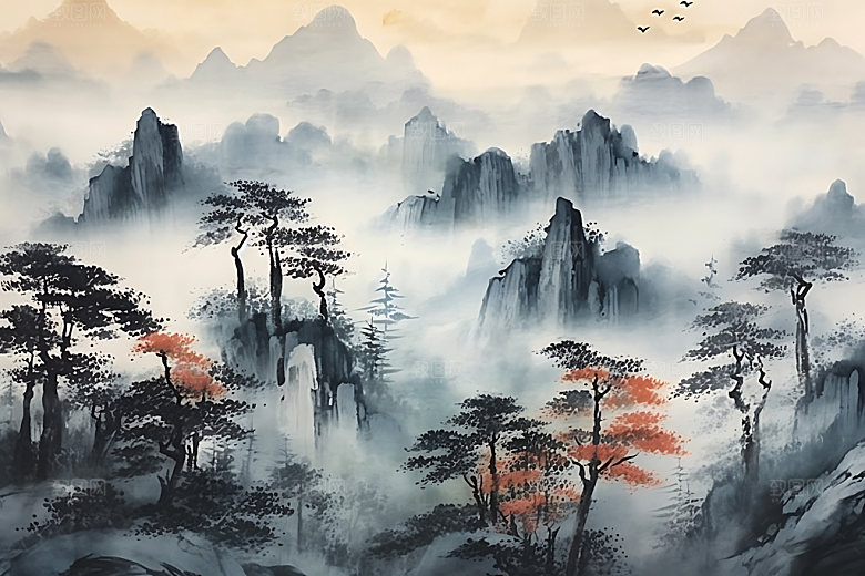 水墨黑白中国画装饰画