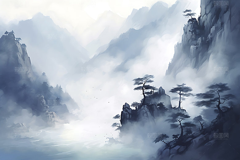 水墨黑白墨染装饰画