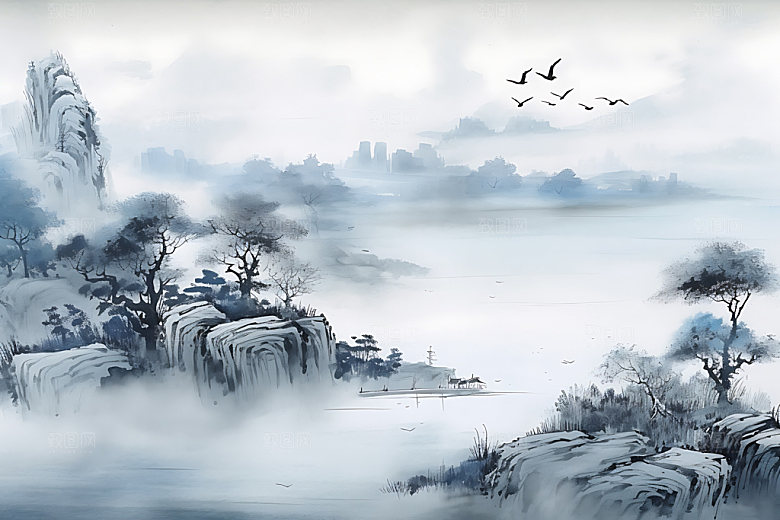 水墨黑白山水装饰画
