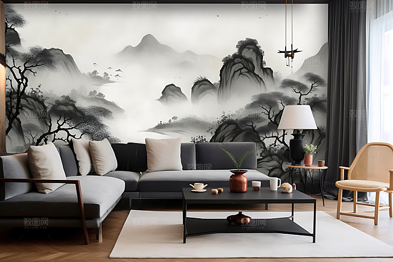 水墨黑白中国画装饰画