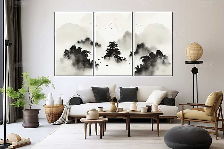 水墨黑白山水装饰画