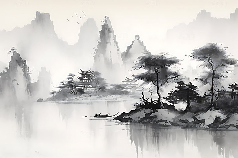 水墨晕染中国画装饰画