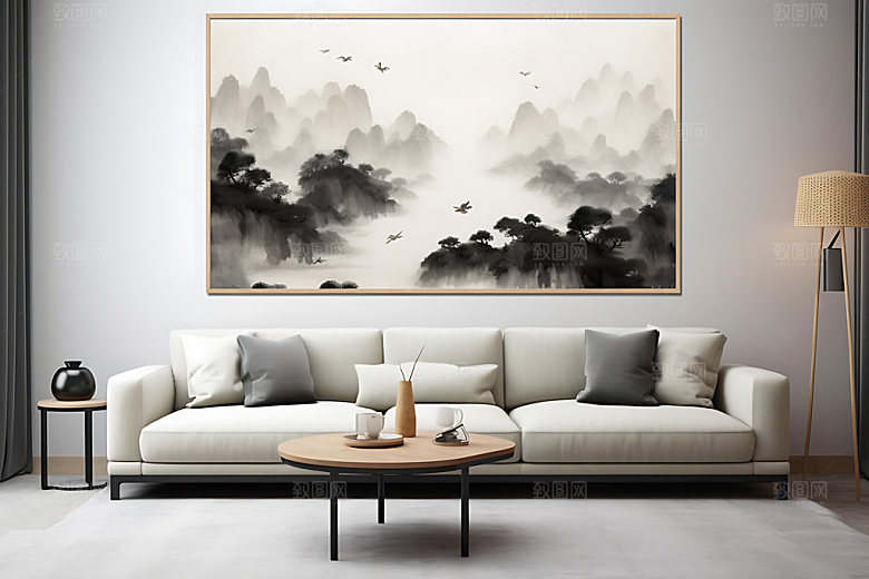 水墨晕染山水装饰画